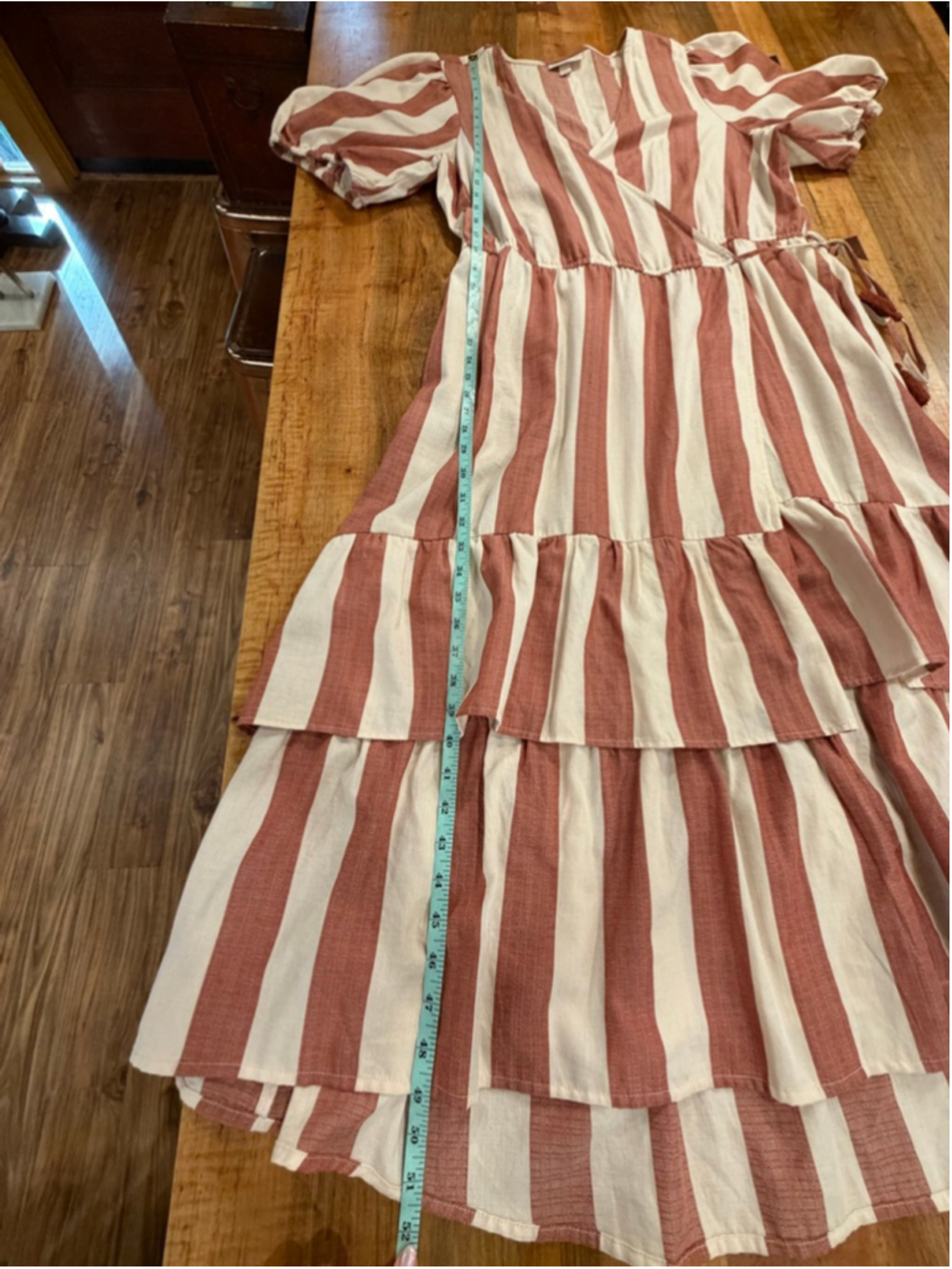 Knox Rose Maxi Wrap Dress XL Pink Cream Stripe Cotton Coastal Resort Tiered Pock - Picture 13 of 13